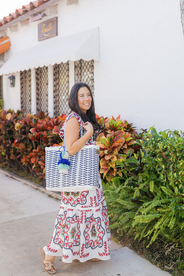 Coastal Weave Capsule In Navy Citron Tote – Large