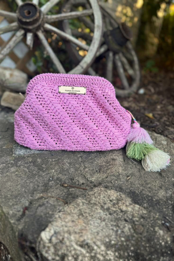 Pink Raffia Clutch – Small