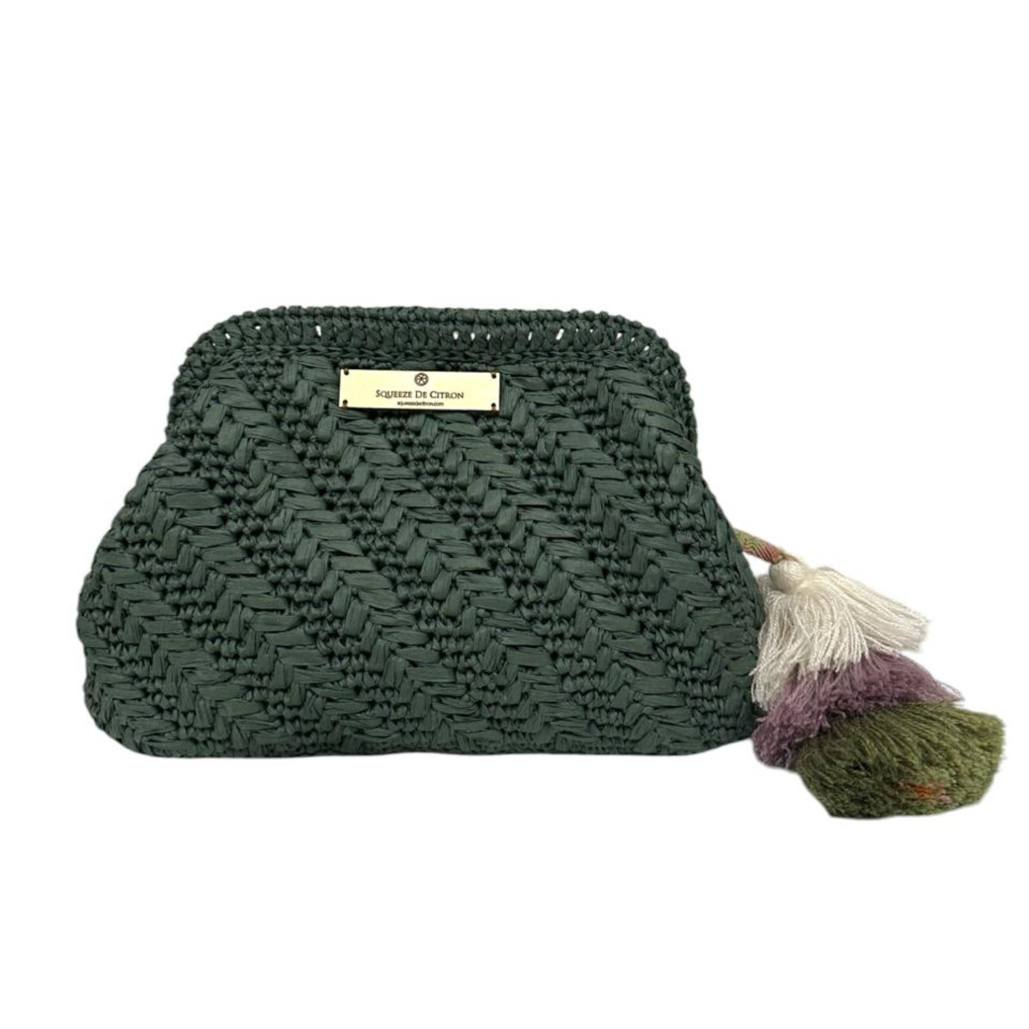 Forest Green Raffia Clutch