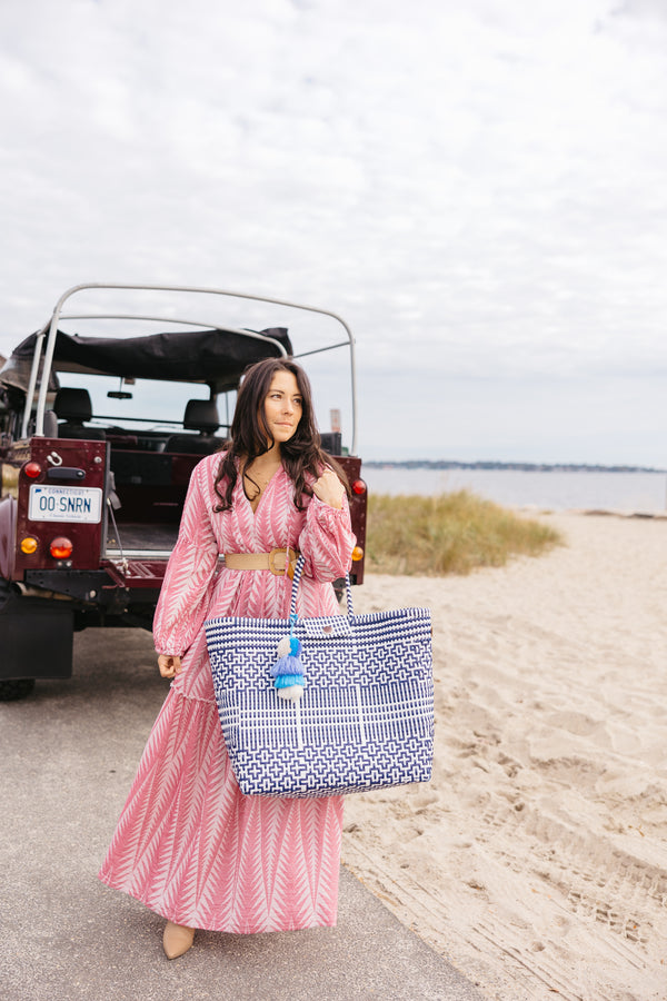 Preppy Tile Navy / White Citron Tote – Weekender