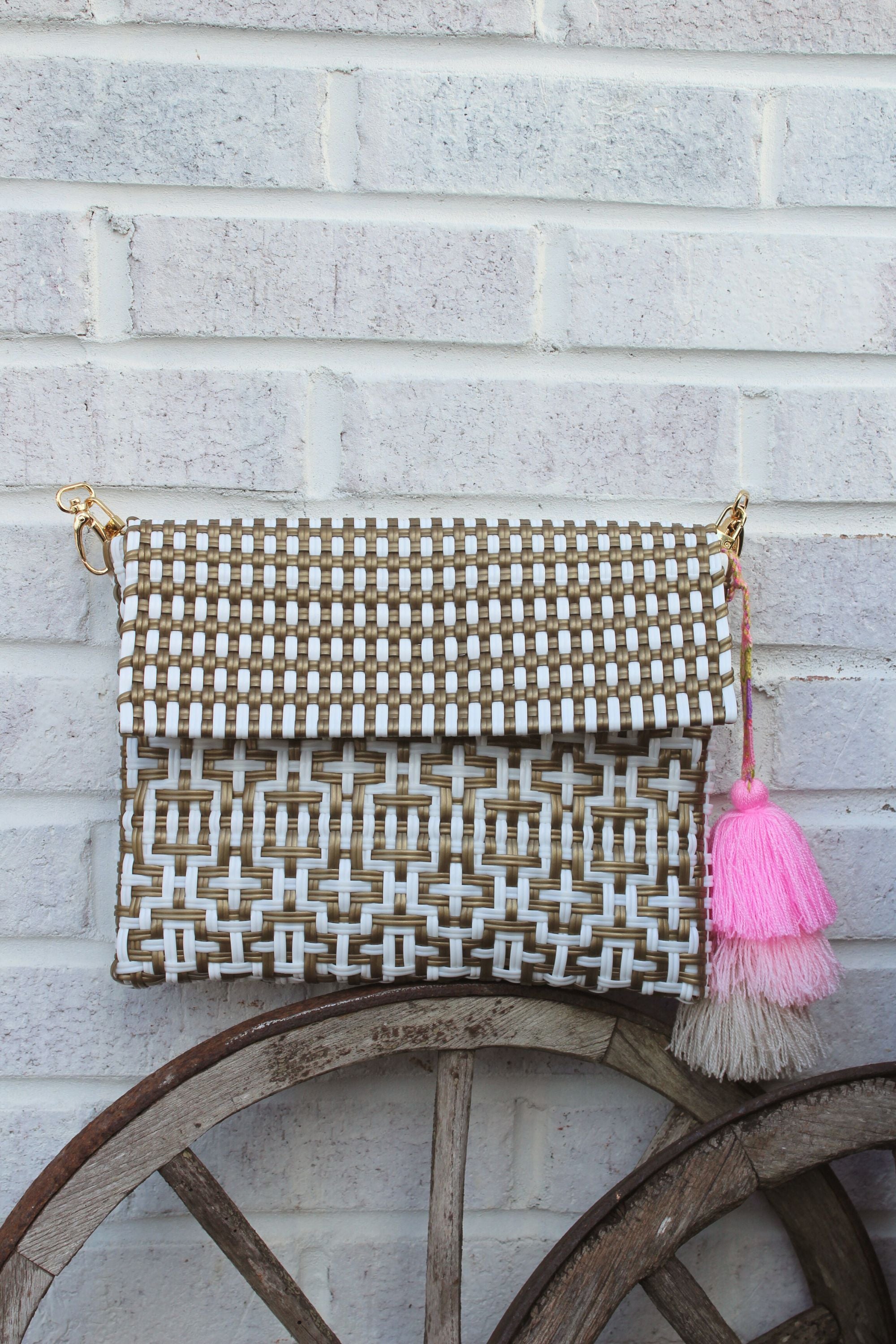 Preppy Tile Gold & White Citron Tote