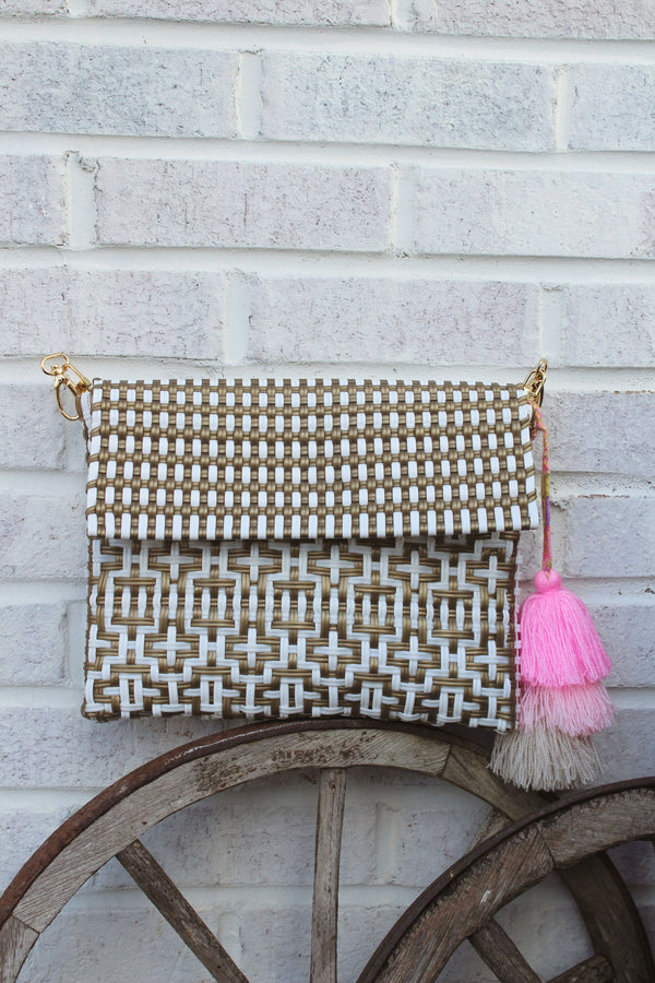 Preppy Tile Gold & White Citron Tote – Clutch