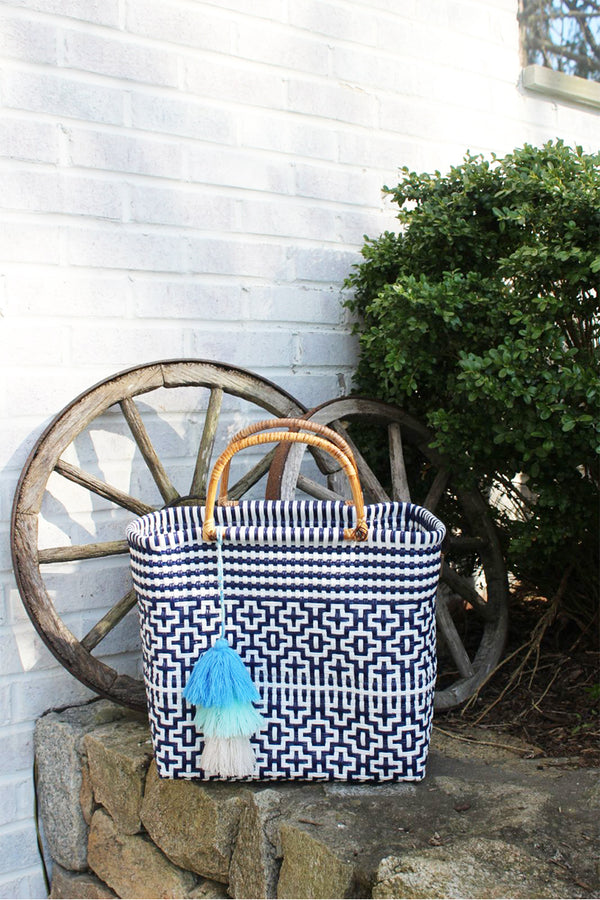 Bamboo Preppy Tile Navy / White Citron Tote – Default Title