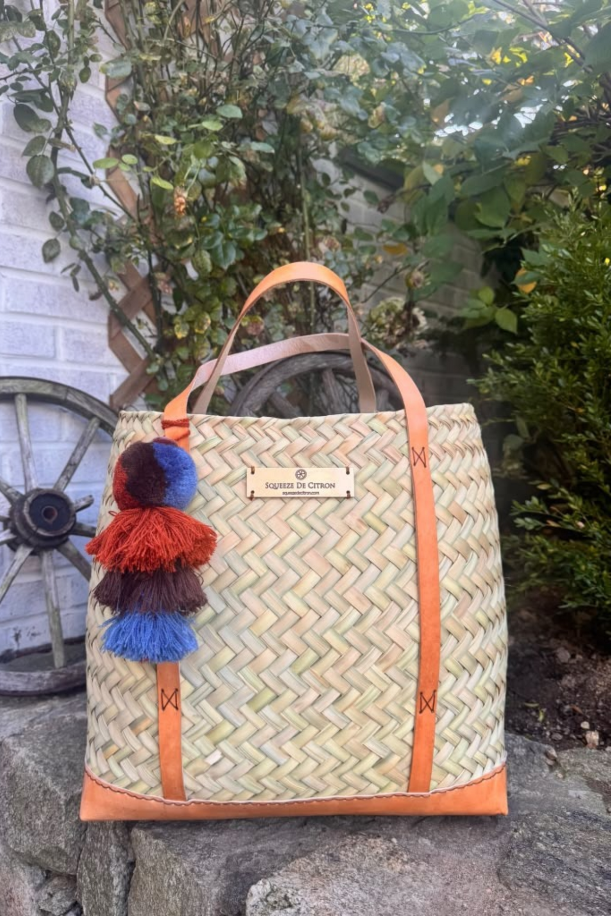 Natural Palm with Leather Tote