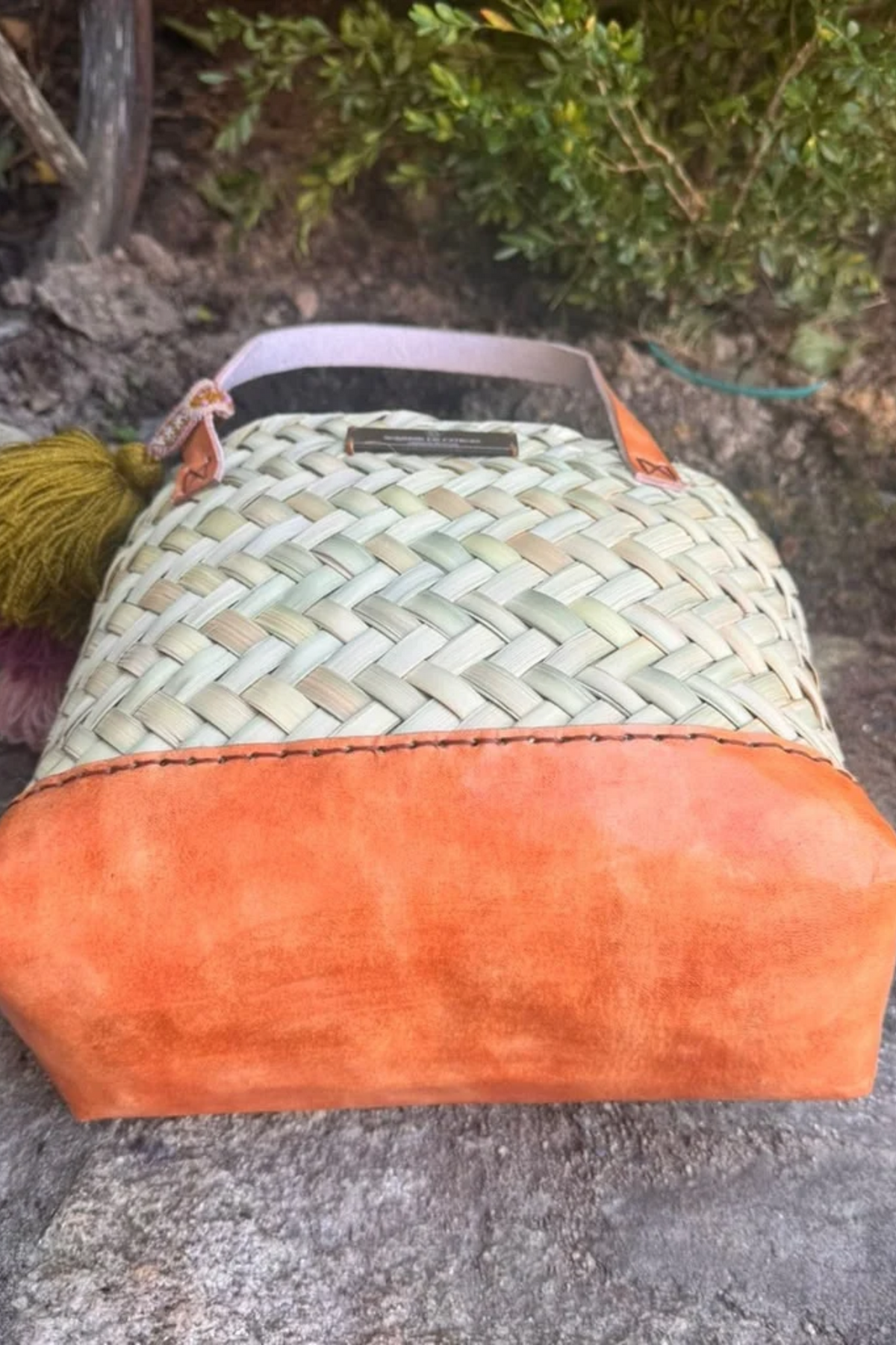 Natural Palm with Leather Tote