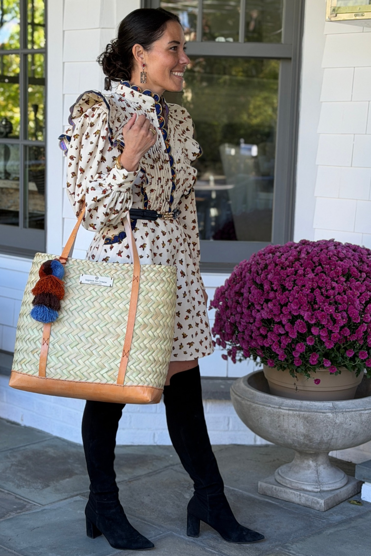 Natural Palm with Leather Tote