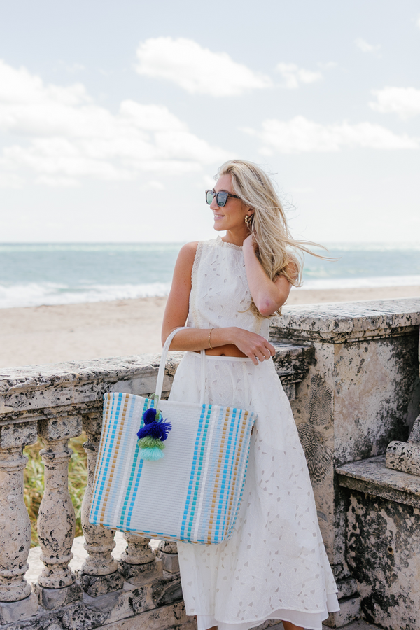 Ocean Blue Preppy Citron Tote – Large