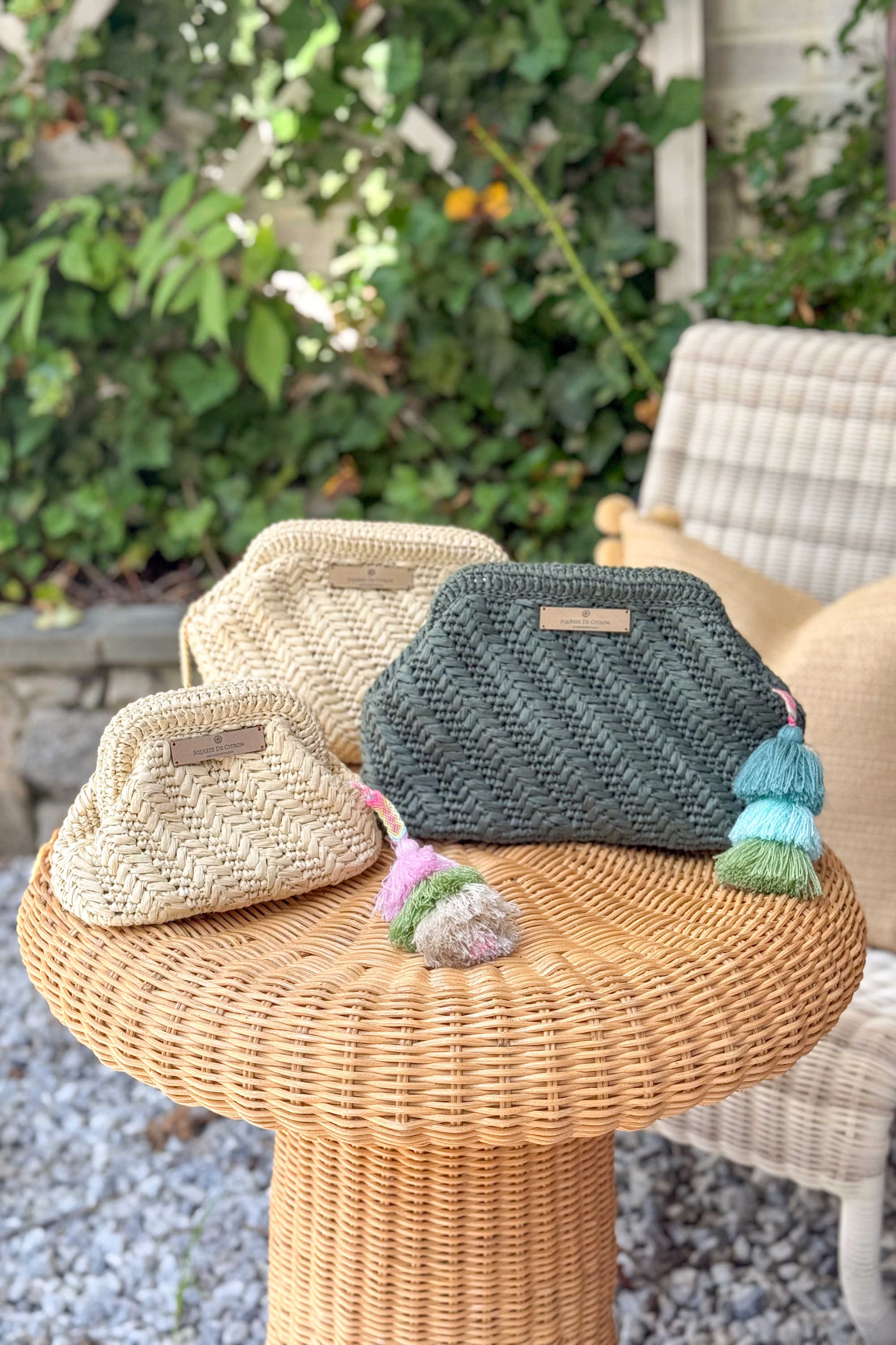 Forest Green Raffia Clutch (Golden Strap Included)