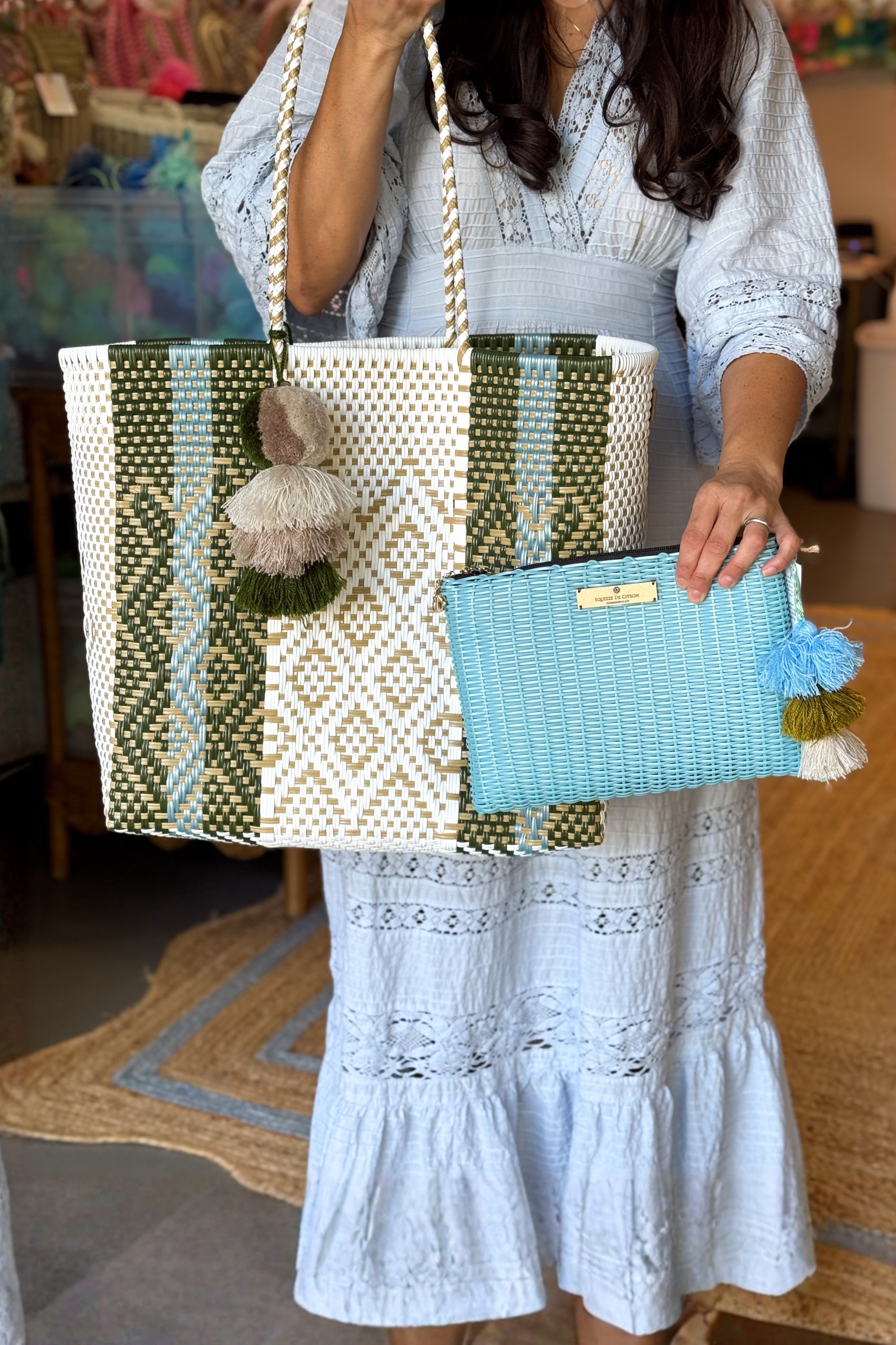 Rugby Sage Blue Citron Tote