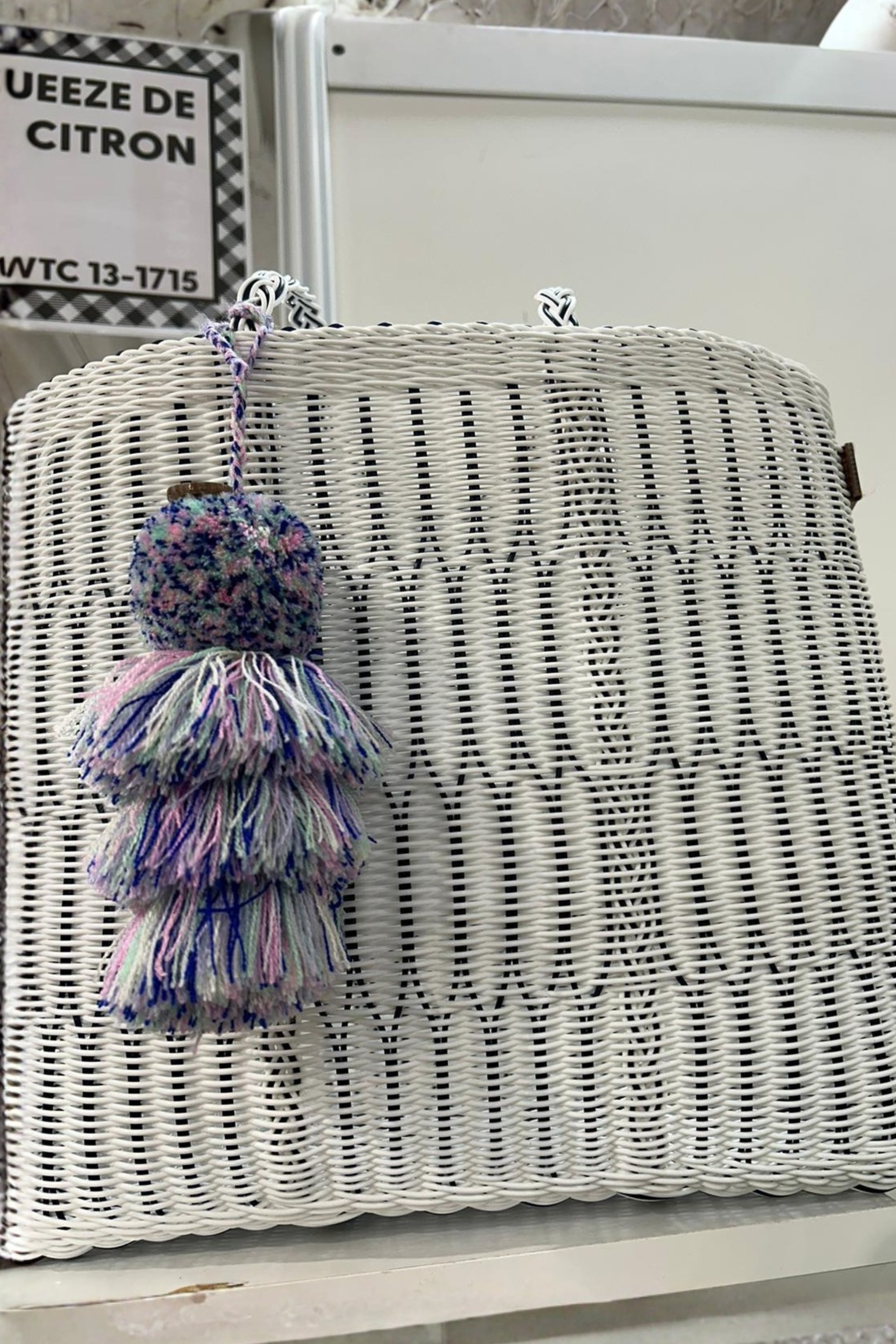 White / Navy Mesh Citron Tote