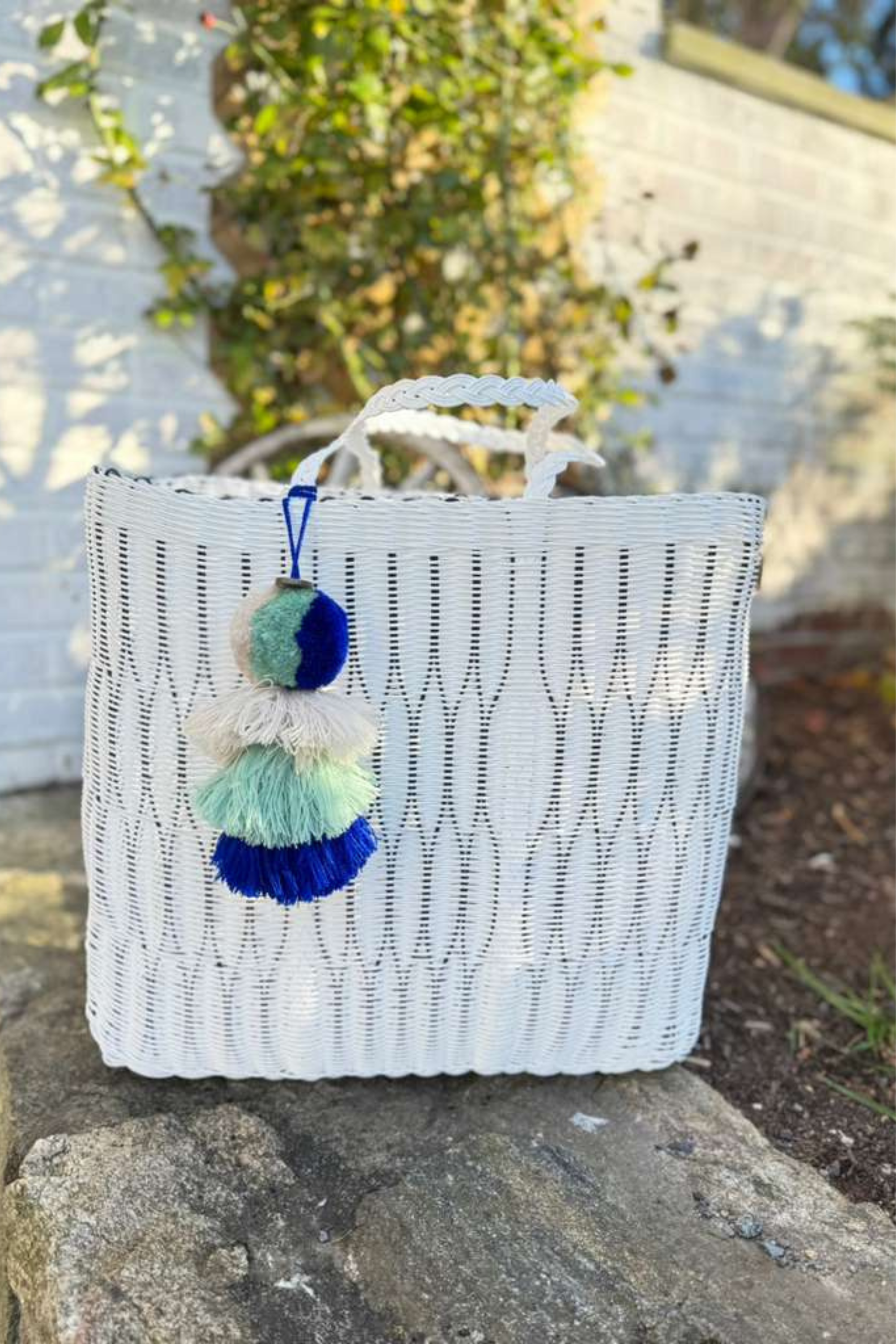 White / Navy Mesh Citron Tote