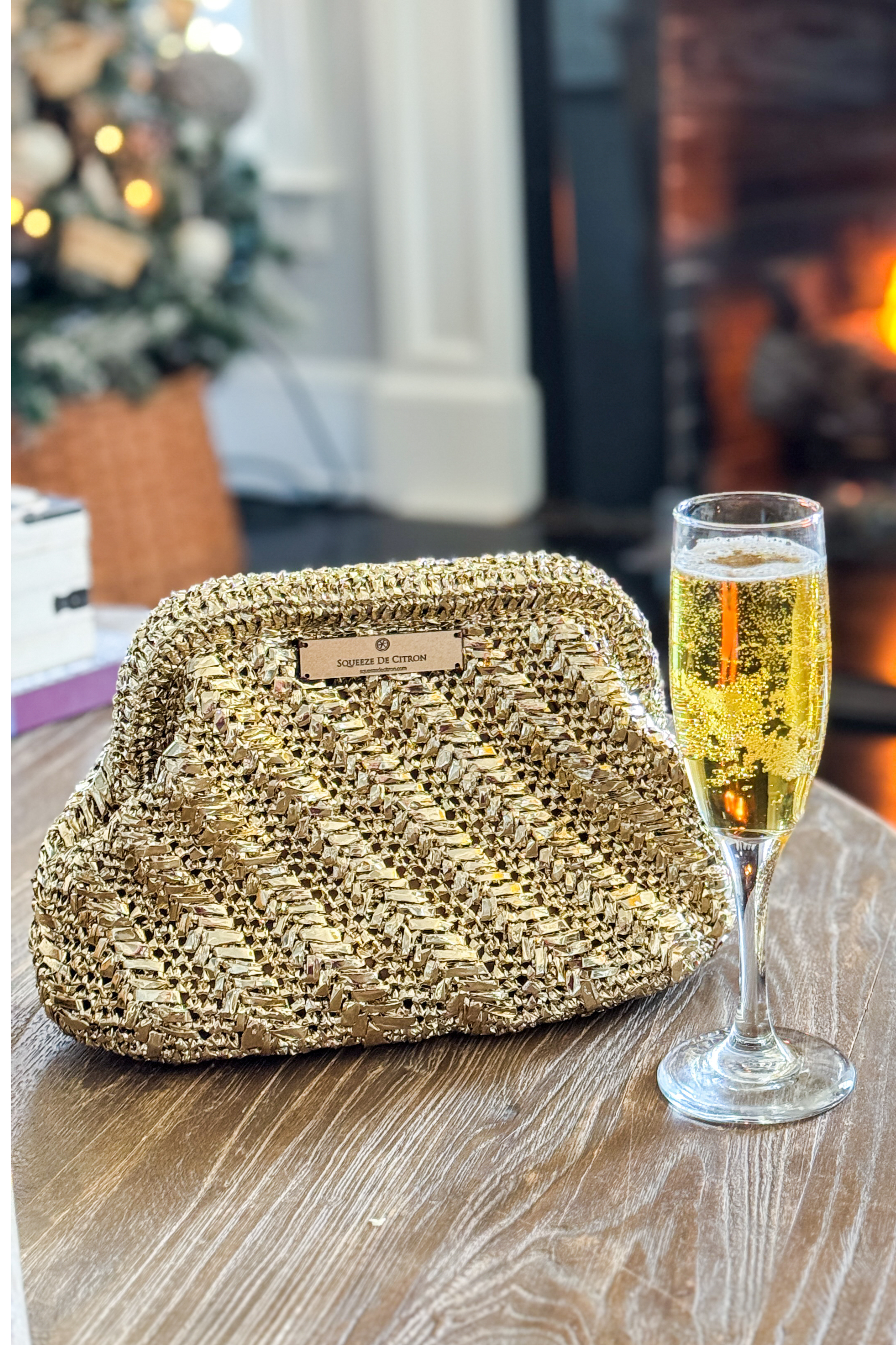 Gold Raffia Clutch