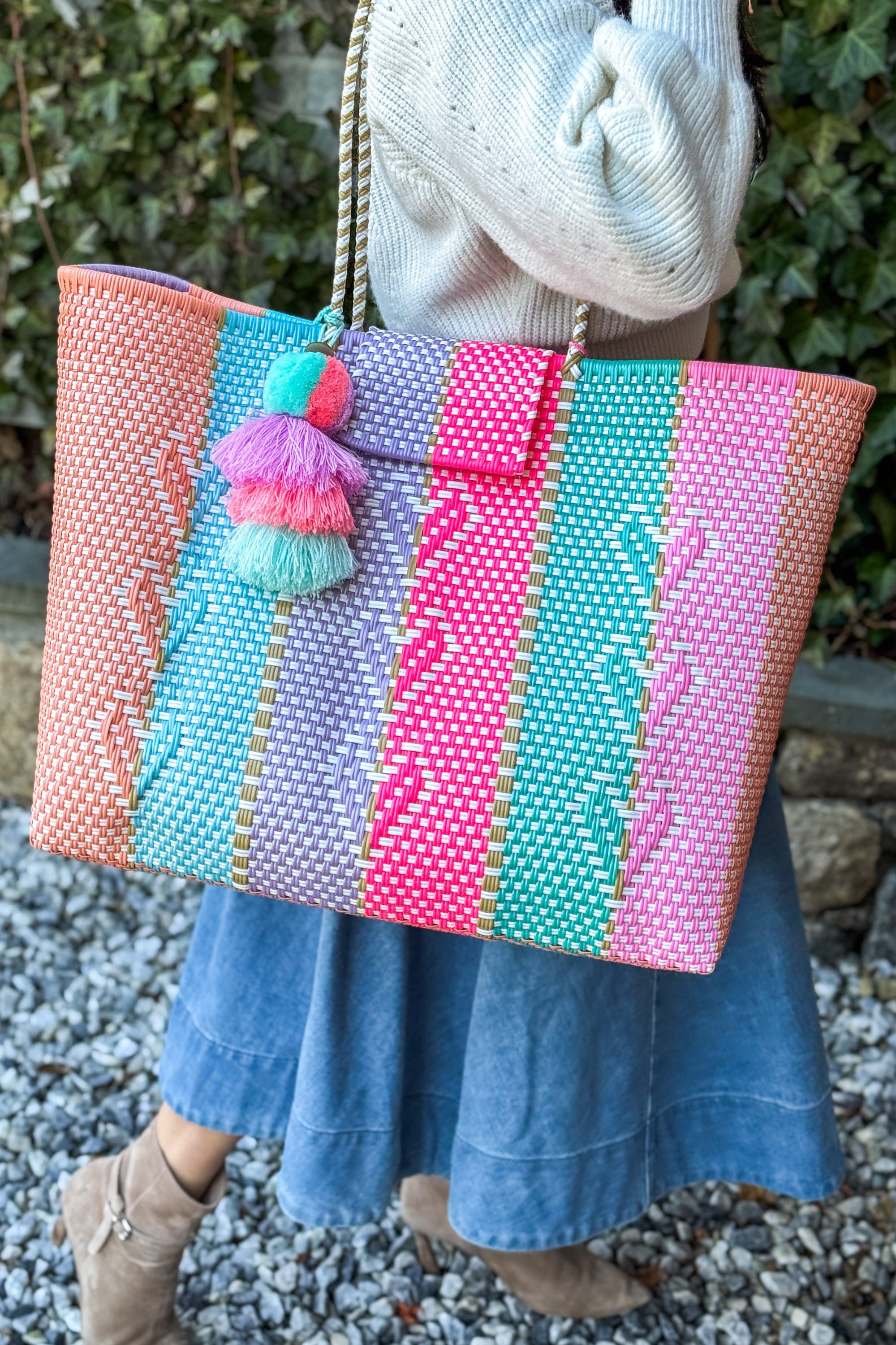 Neon Multi Heart Reflection Citron Tote