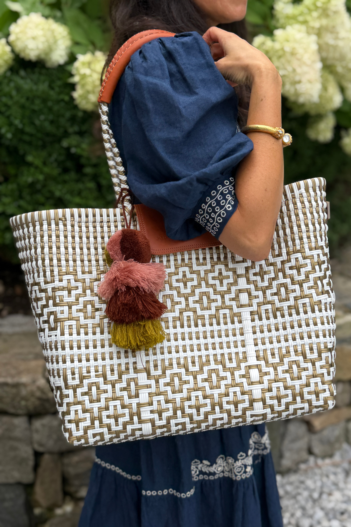 Preppy Tile Gold & White Citron Tote