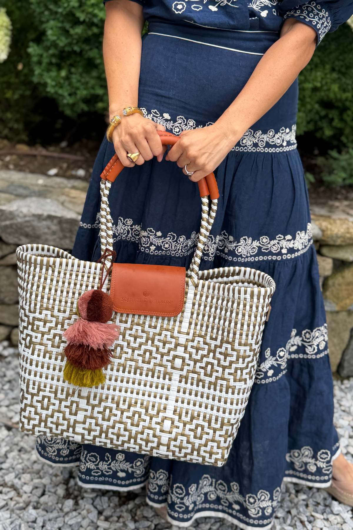 Preppy Tile Gold & White Citron Tote
