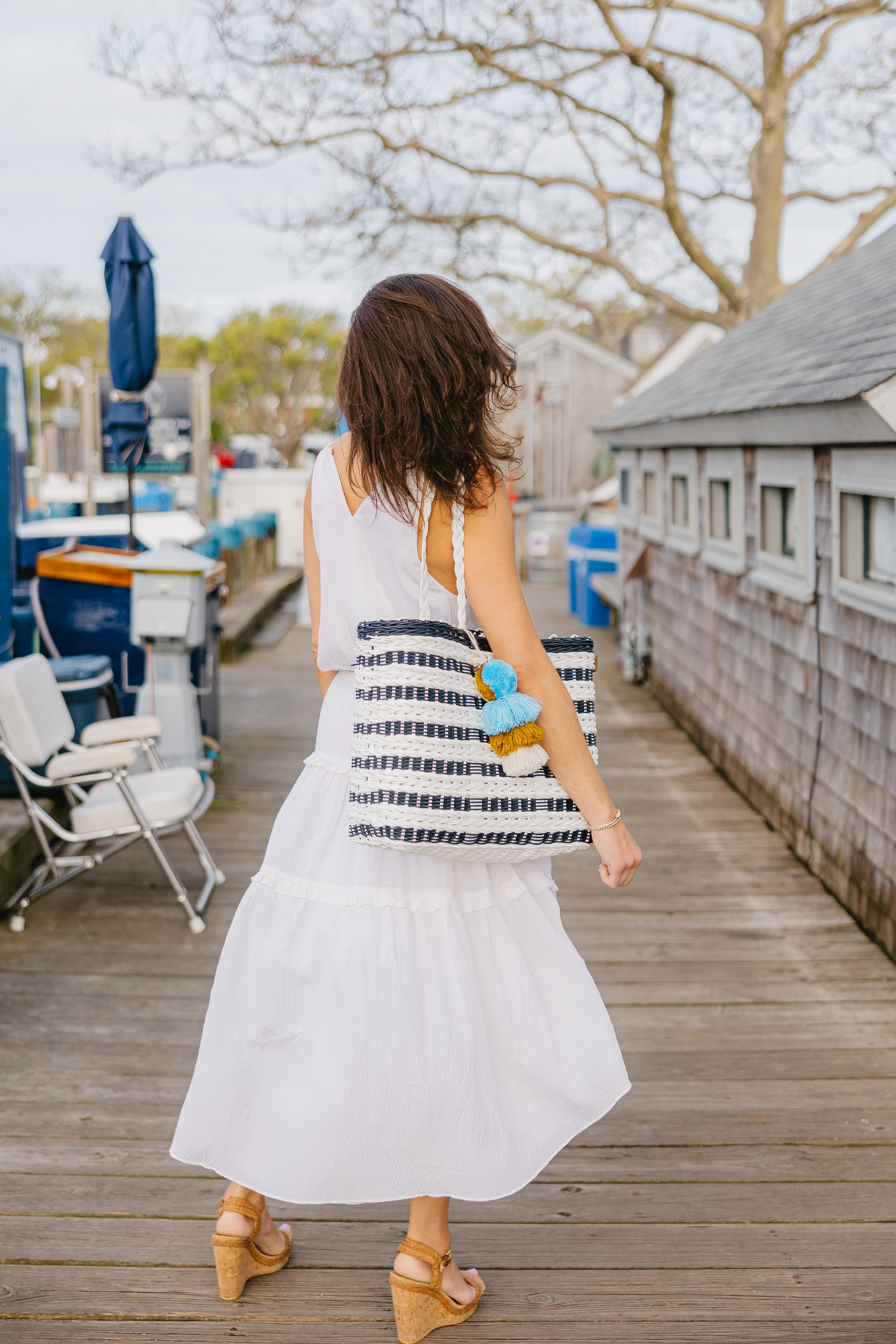 Coastal Knit Nautical Navy/White Citron Tote