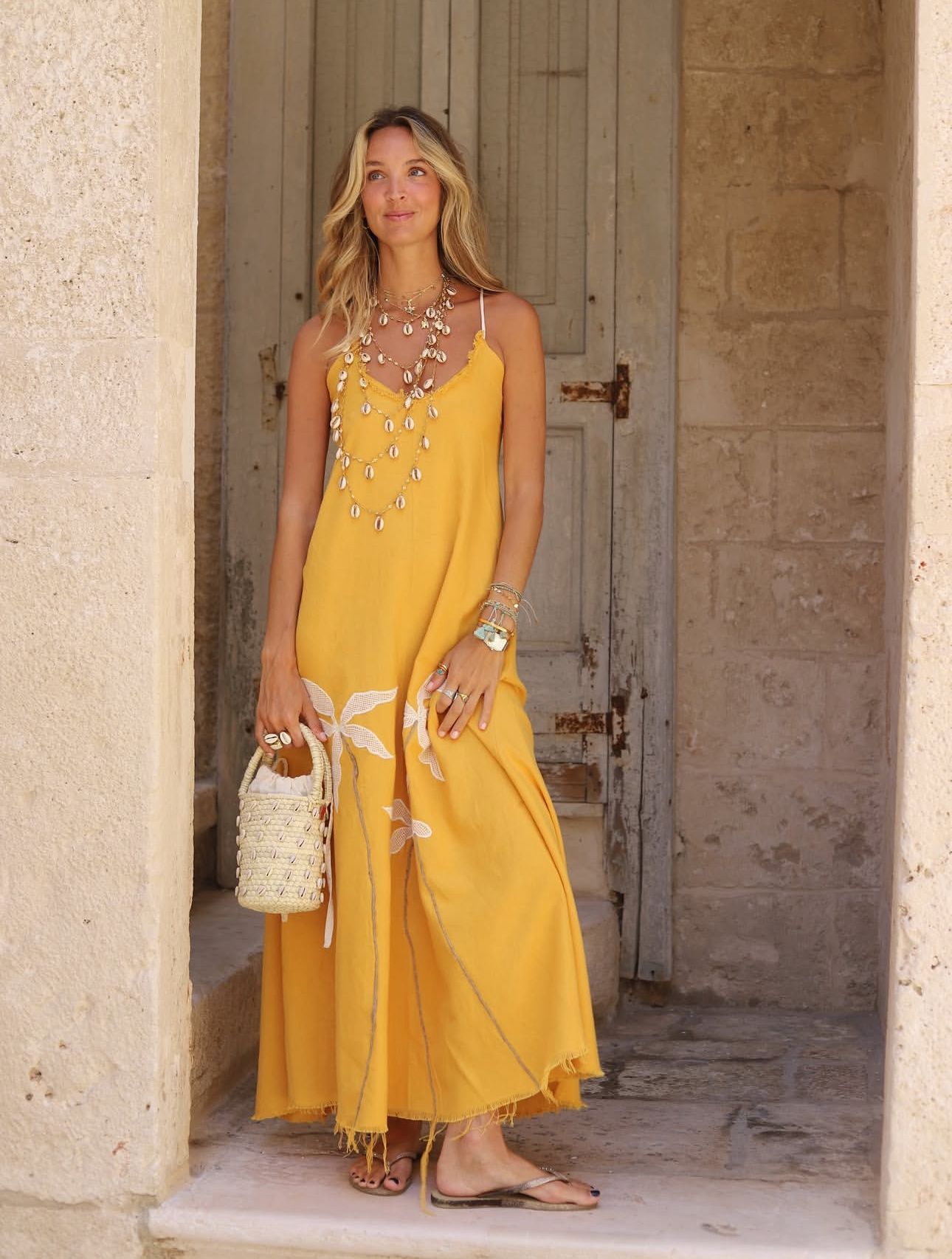 Palm Shell Bucket Tote Citron (Golden strap included)