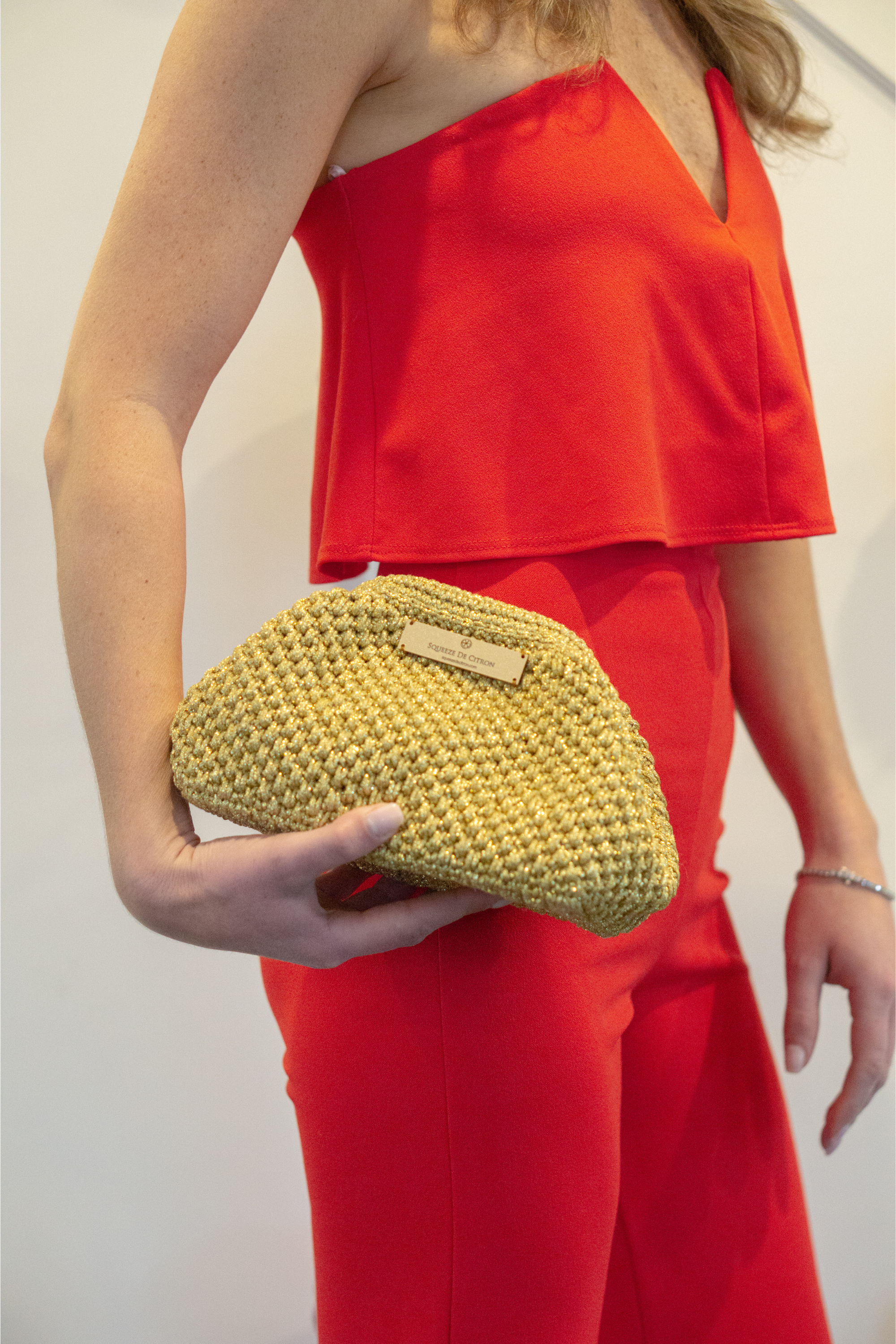 Small Gold Macrame Clutch (Golden Strap Included)