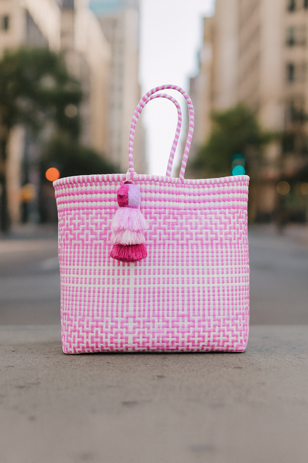 Preppy Tile Rose Citron Tote – Large