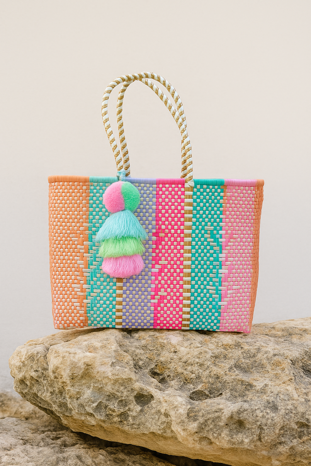 Neon Multi Heart Reflection Citron Tote