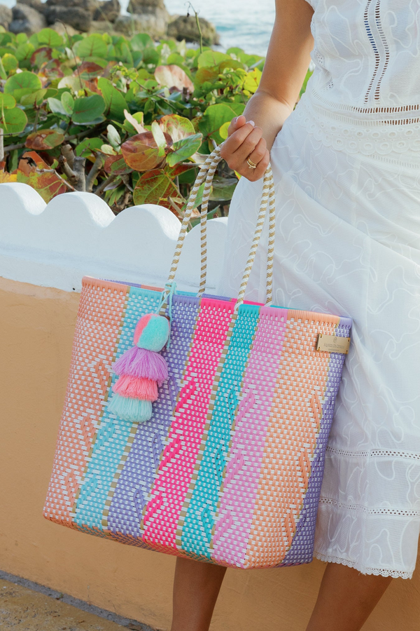 Neon Multi Heart Reflection Citron Tote – Large