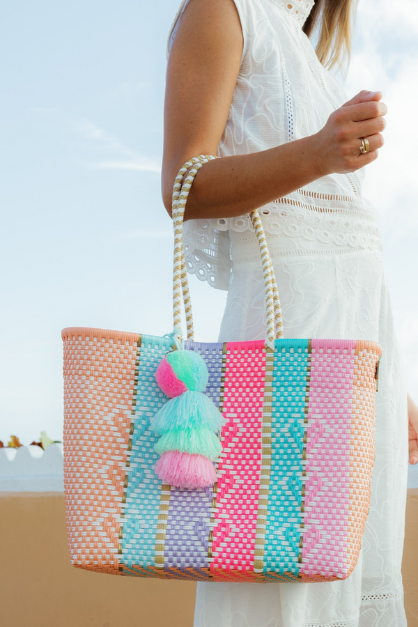 Neon Multi Heart Reflection Citron Tote – Medium