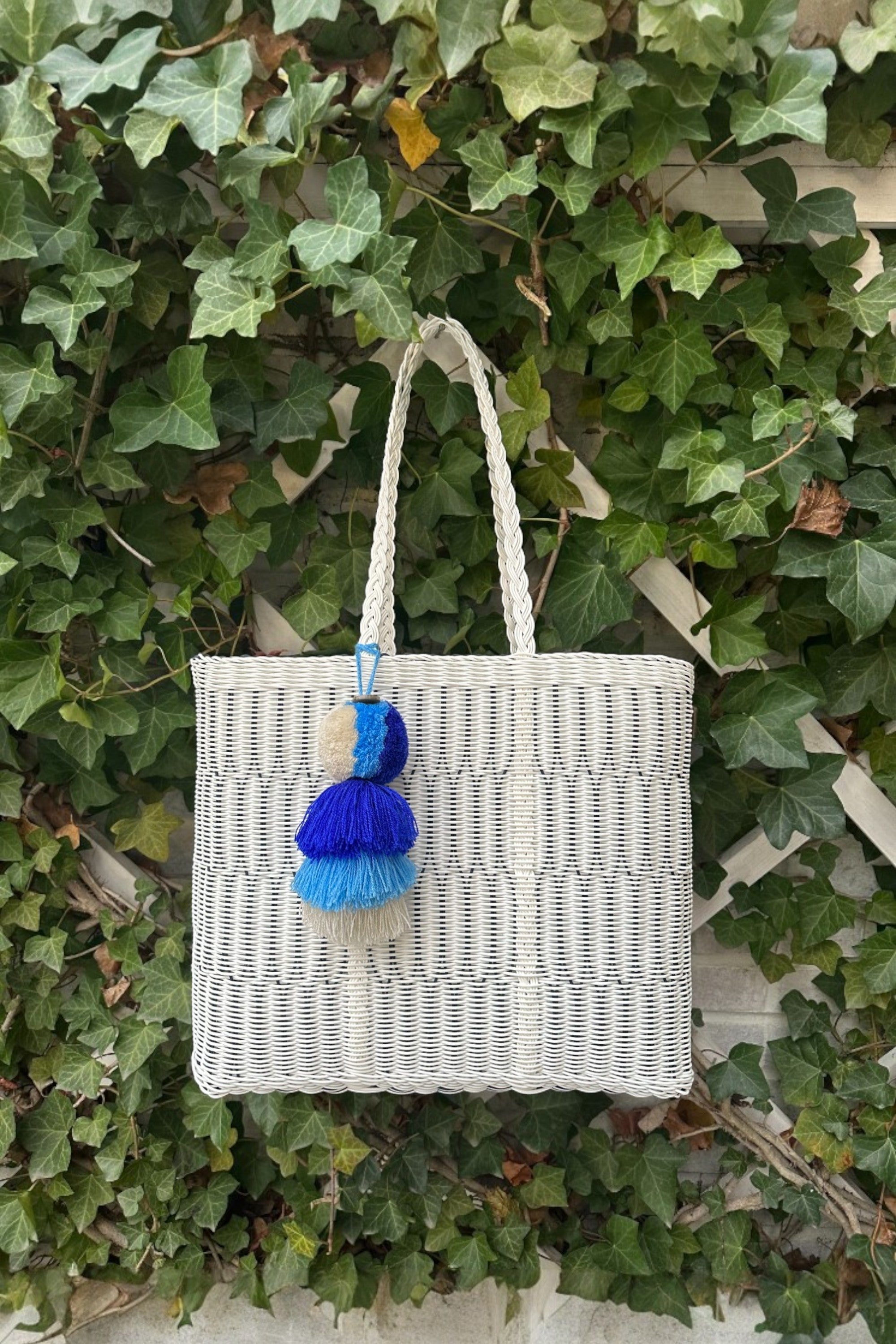 White / Navy Mesh Citron Tote