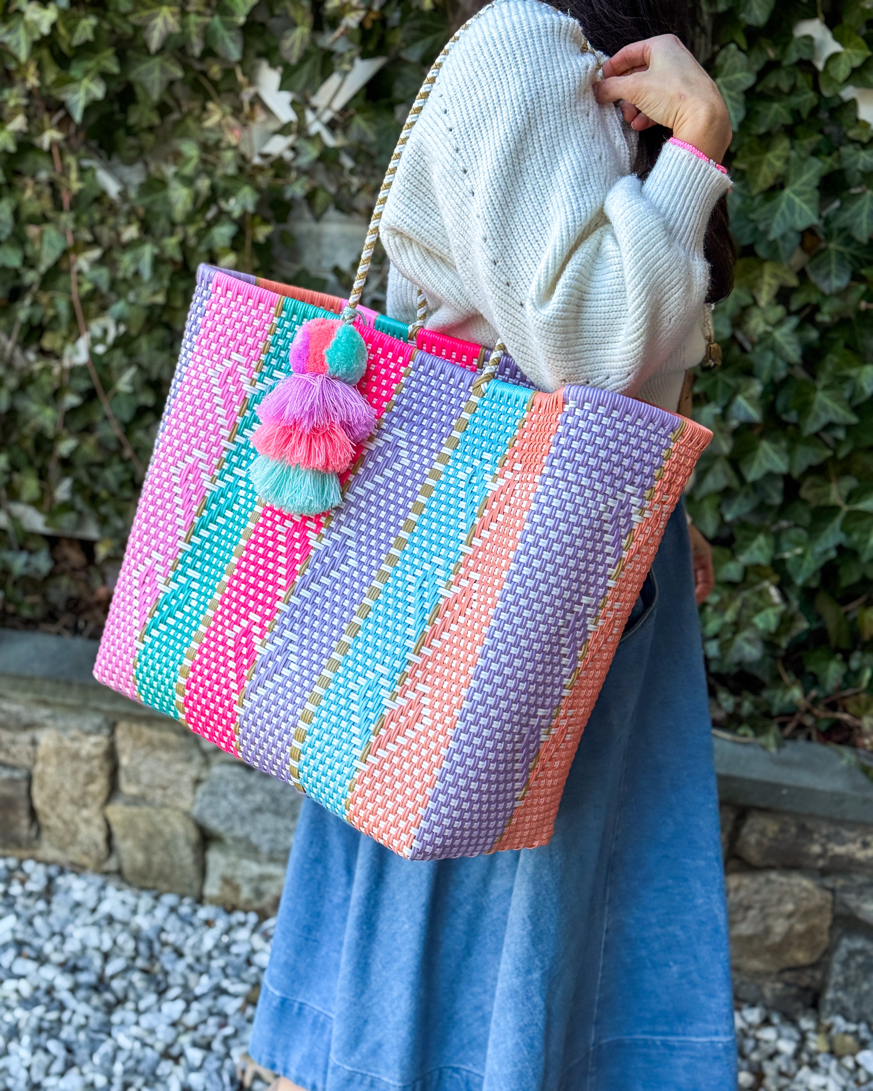 Neon Multi Heart Reflection Citron Tote