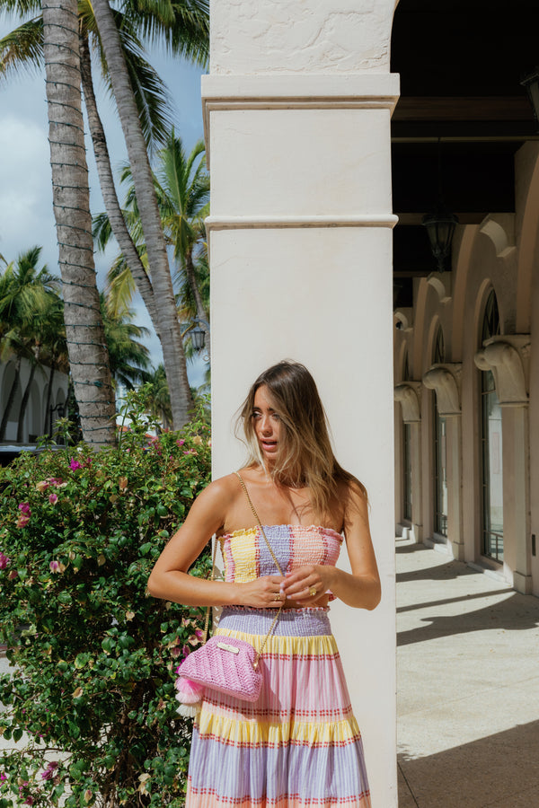 Pink Raffia Clutch – Small