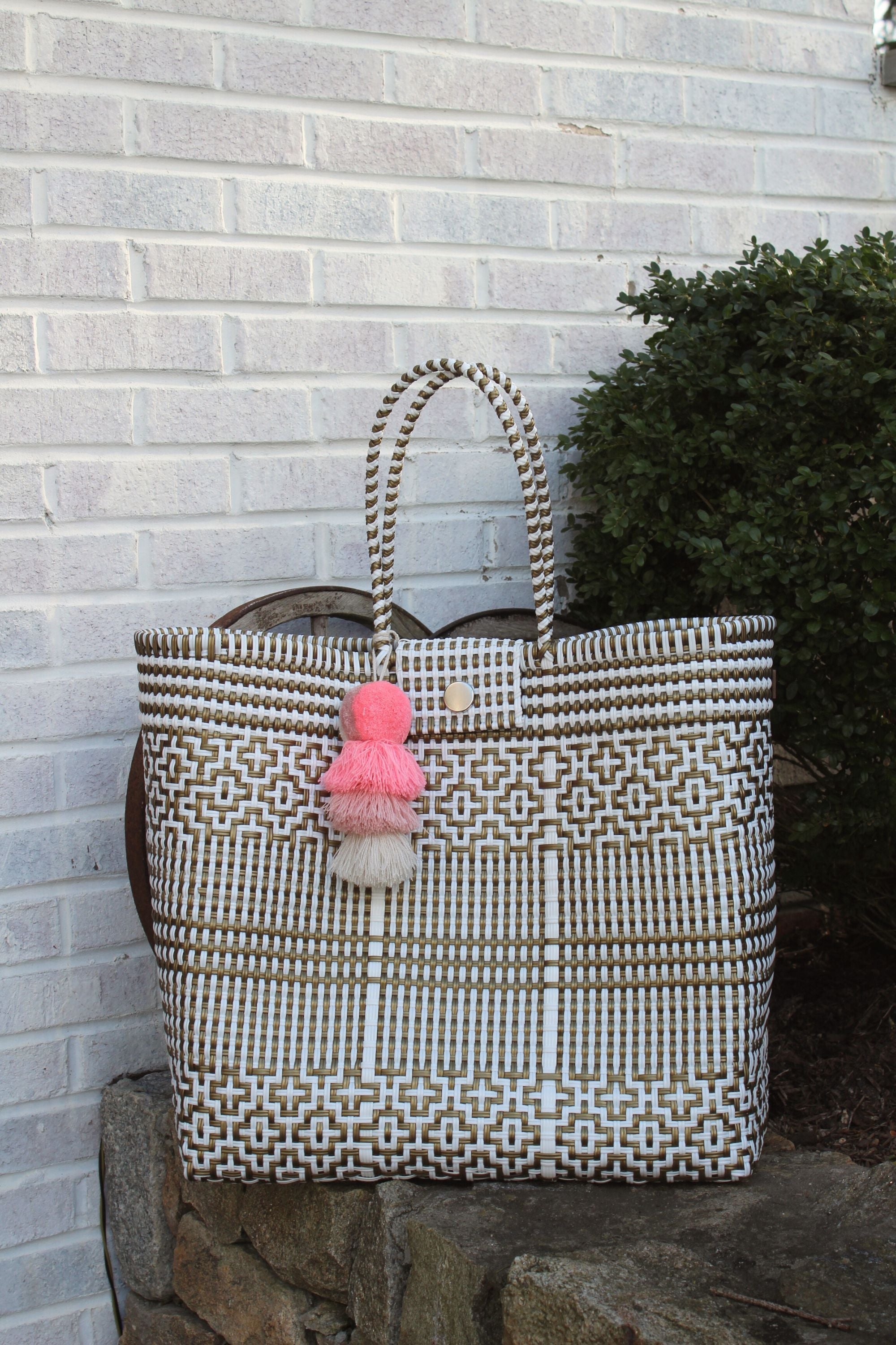 Preppy Tile Gold & White Citron Tote