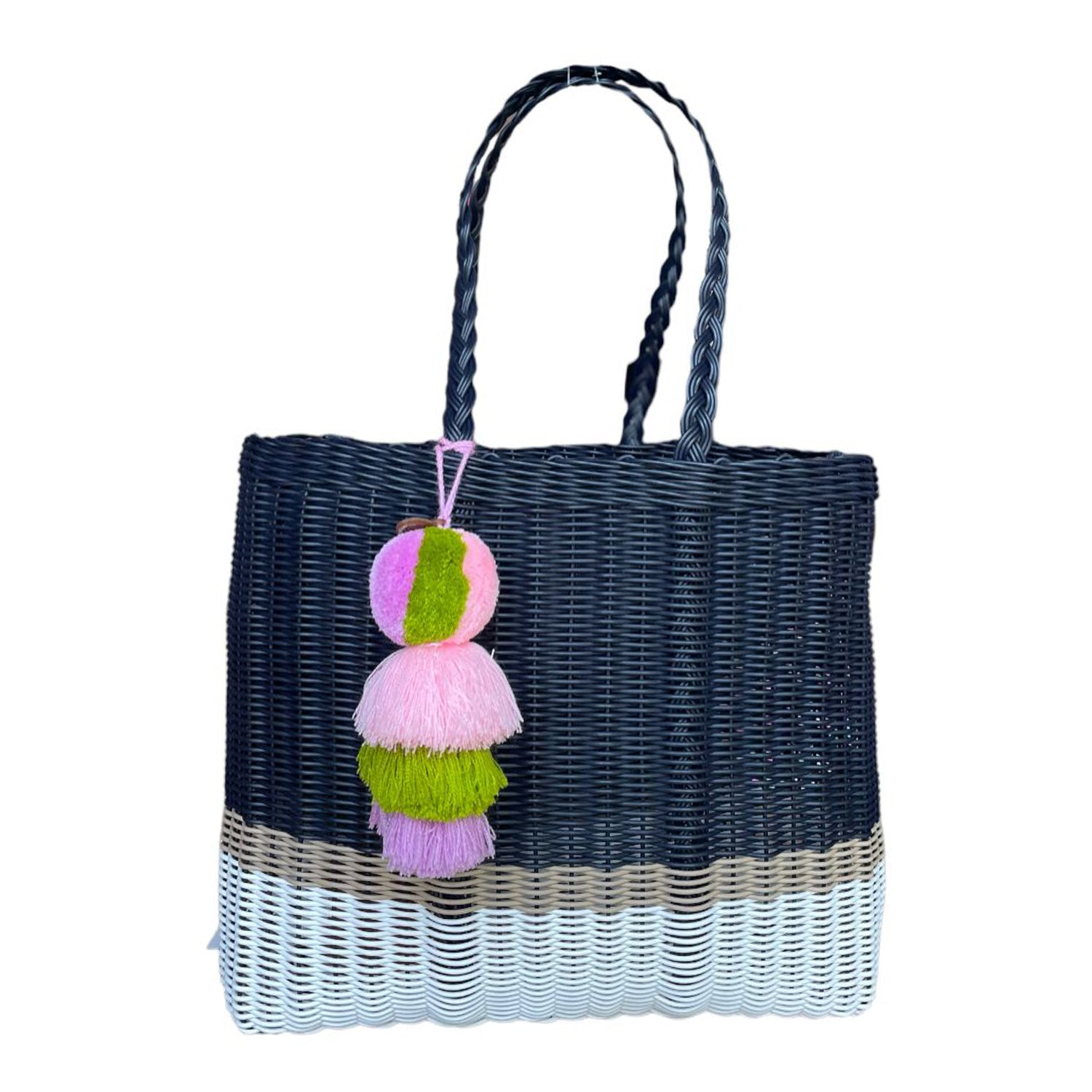 Navy Dusk Citron Tote (Navy / Tan / White)