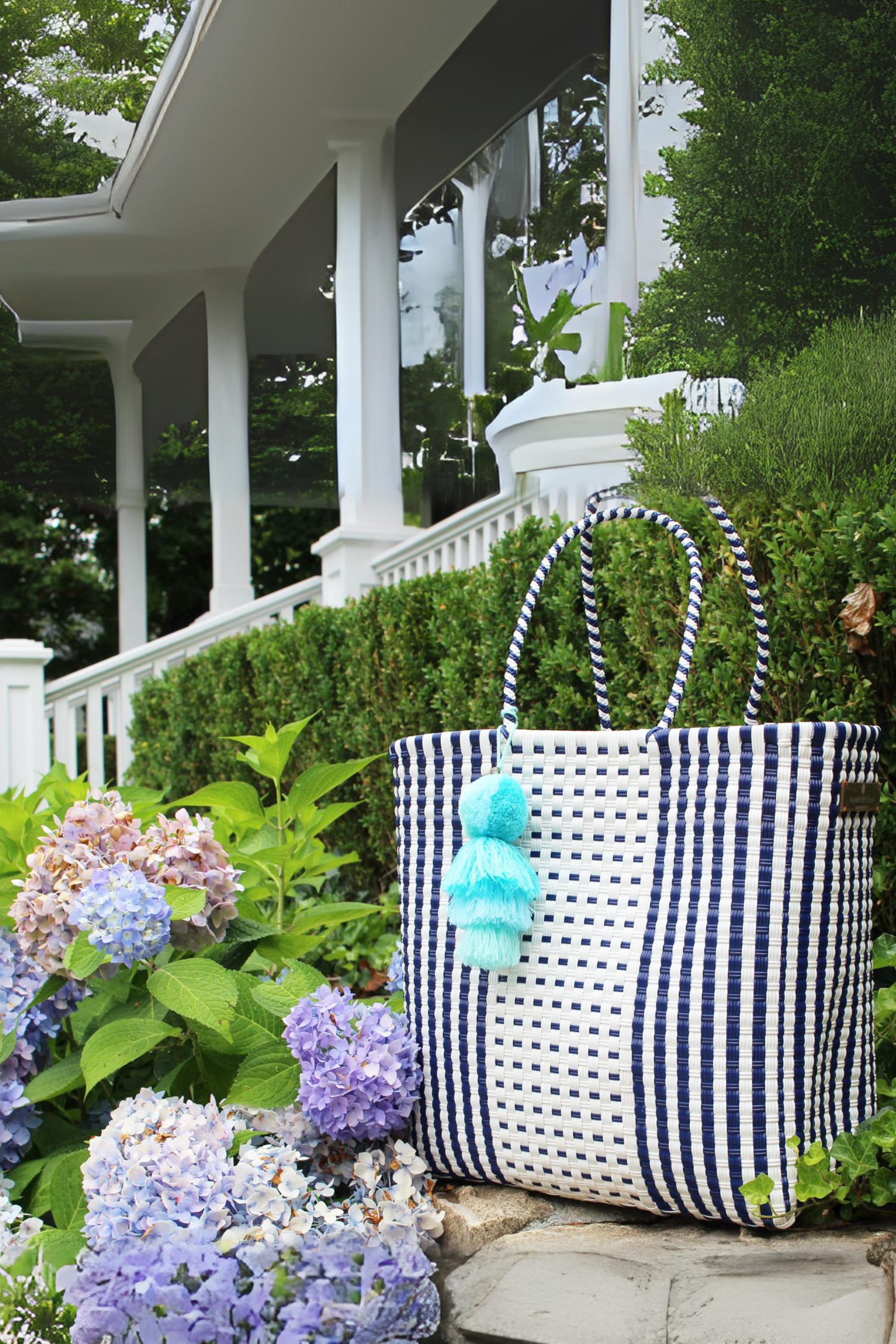 Preppy White and Blue Citron Tote