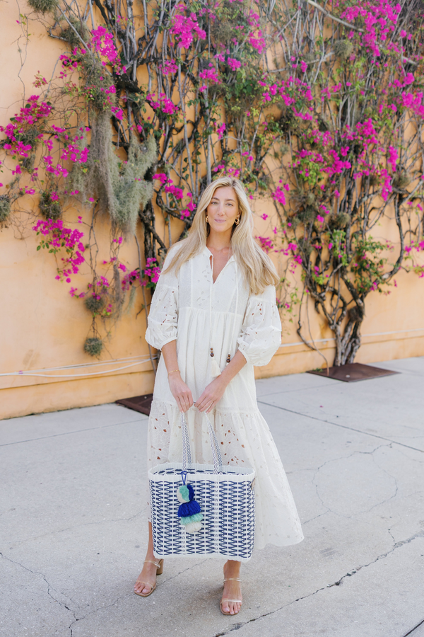 Coastal Weave Capsule In Navy Citron Tote – Medium