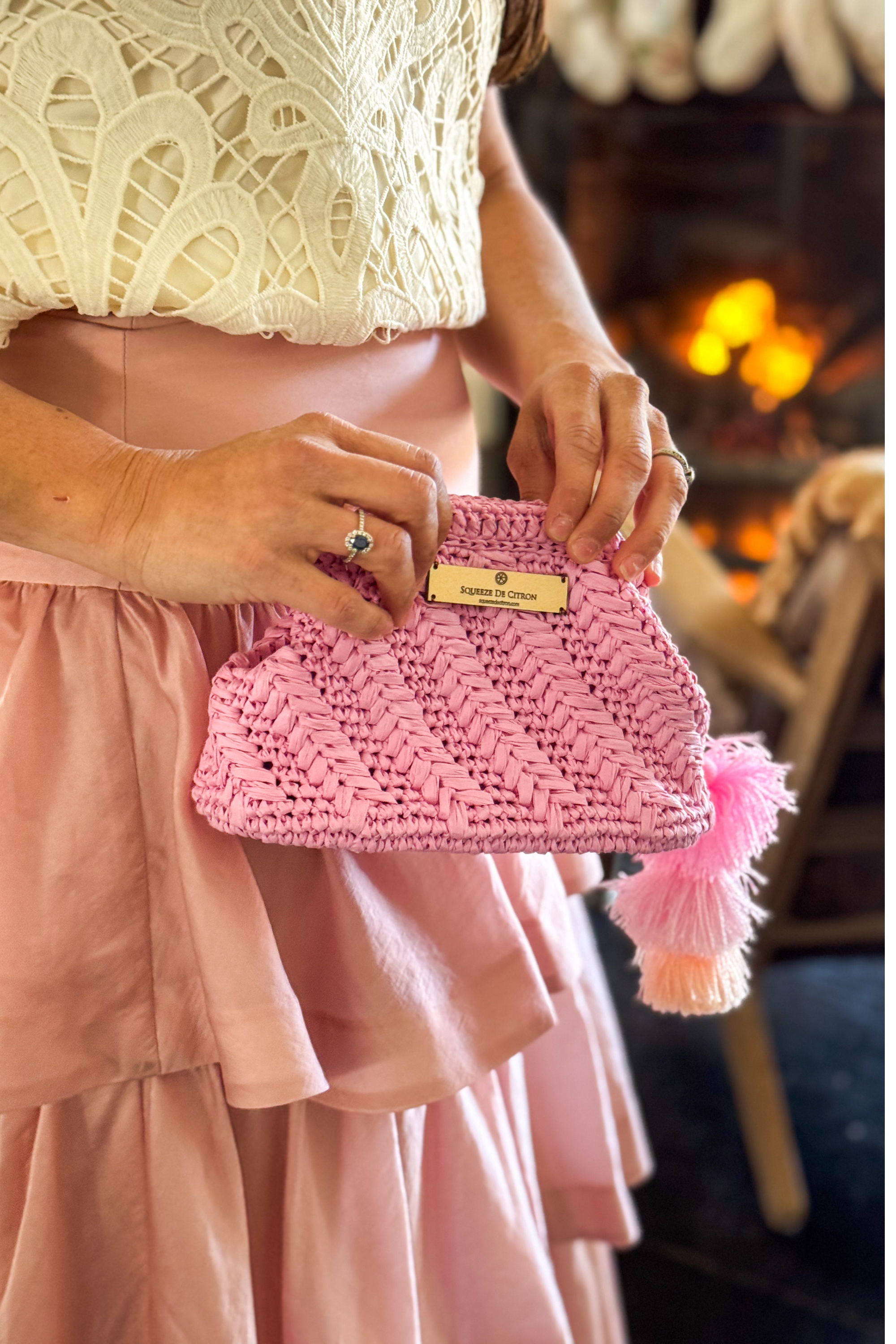 Pink Raffia Clutch