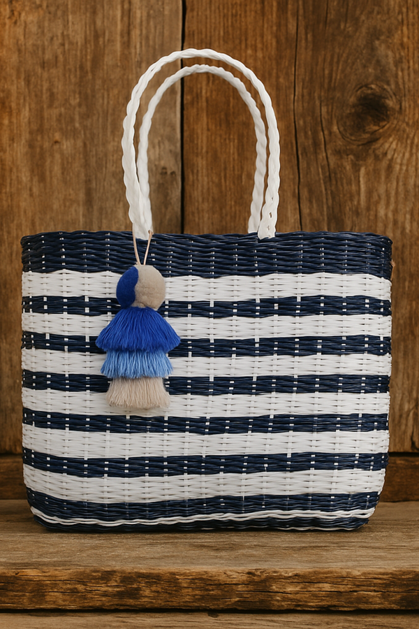 Coastal Knit Nautical Navy/White Citron Tote – Medium