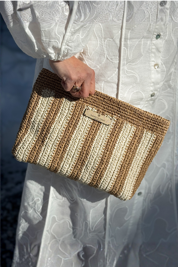 Sand Natural Raffia Clutch