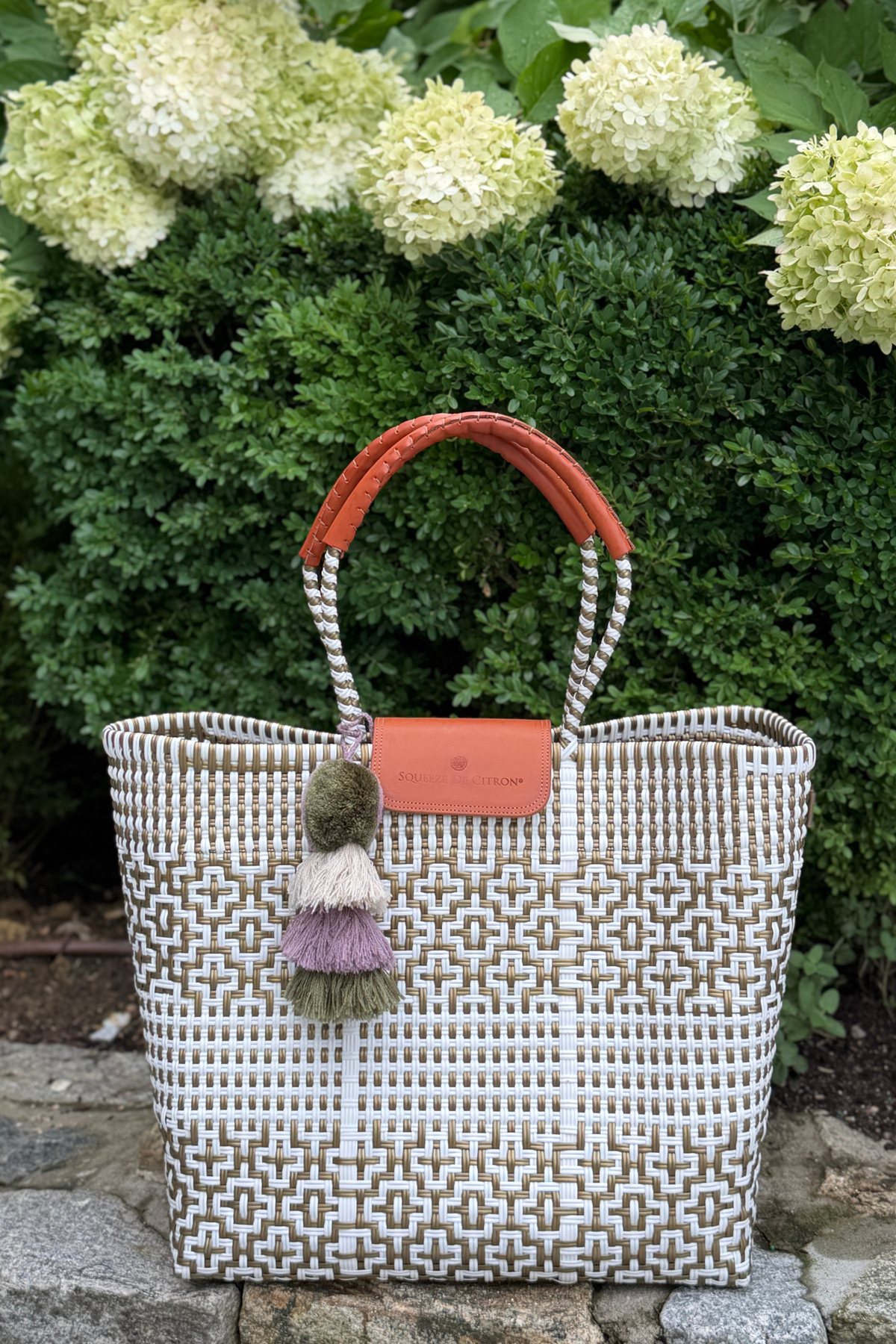 Preppy Tile Gold & White Citron Tote
