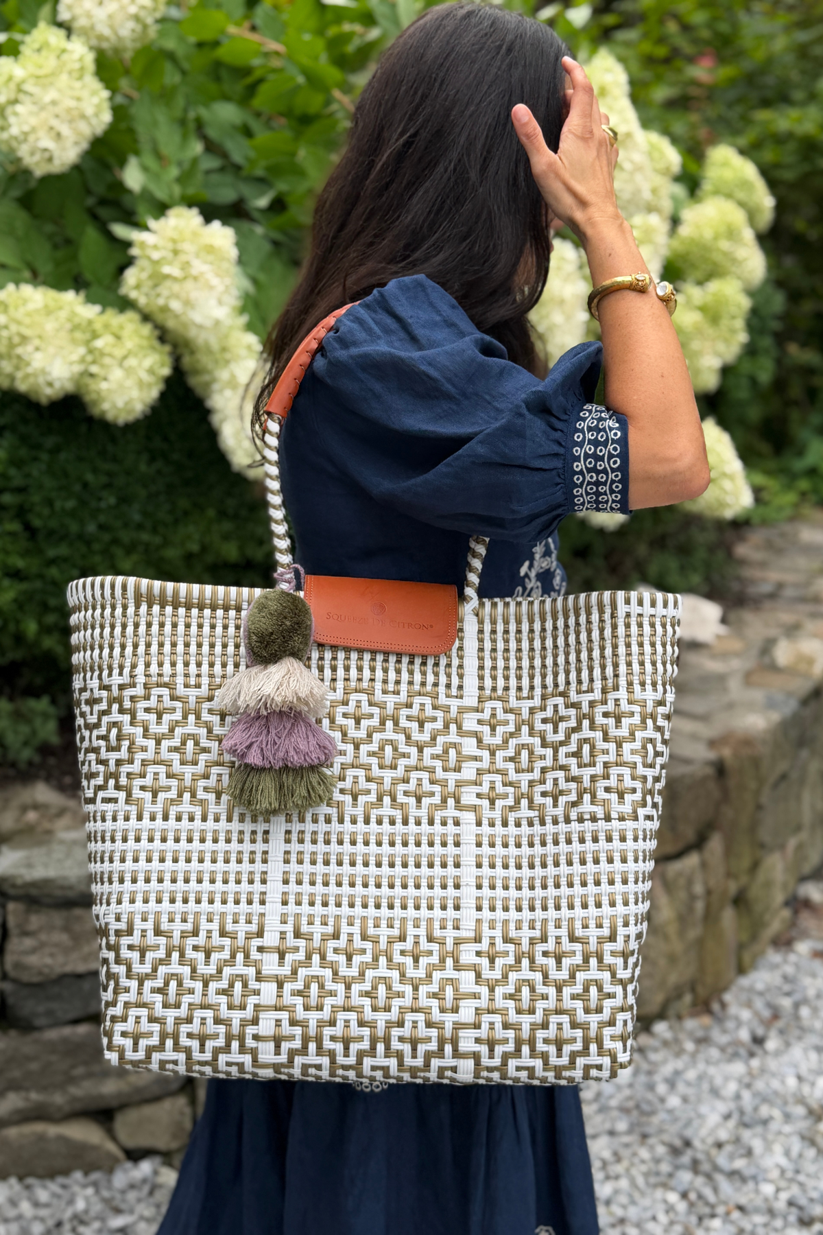 Preppy Tile Gold & White Citron Tote