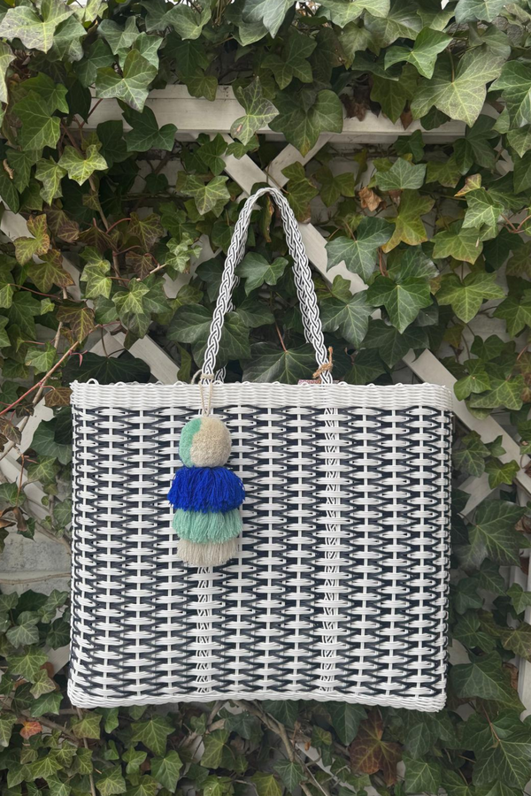Coastal Weave Capsule In Navy Citron Tote – X Large